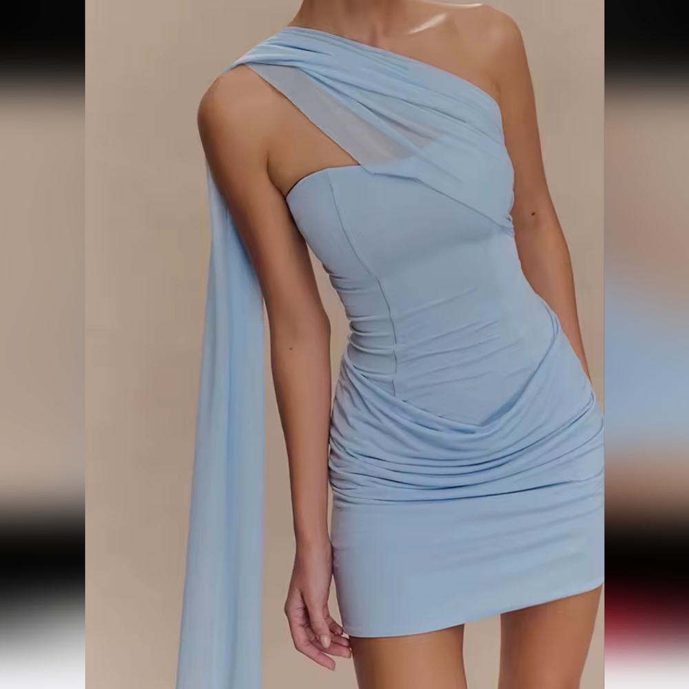 Sexy Mini Dress WomenFashion Off-shoulder Sleeveless Backless Draped RuchedBod - Picture 1 of 4